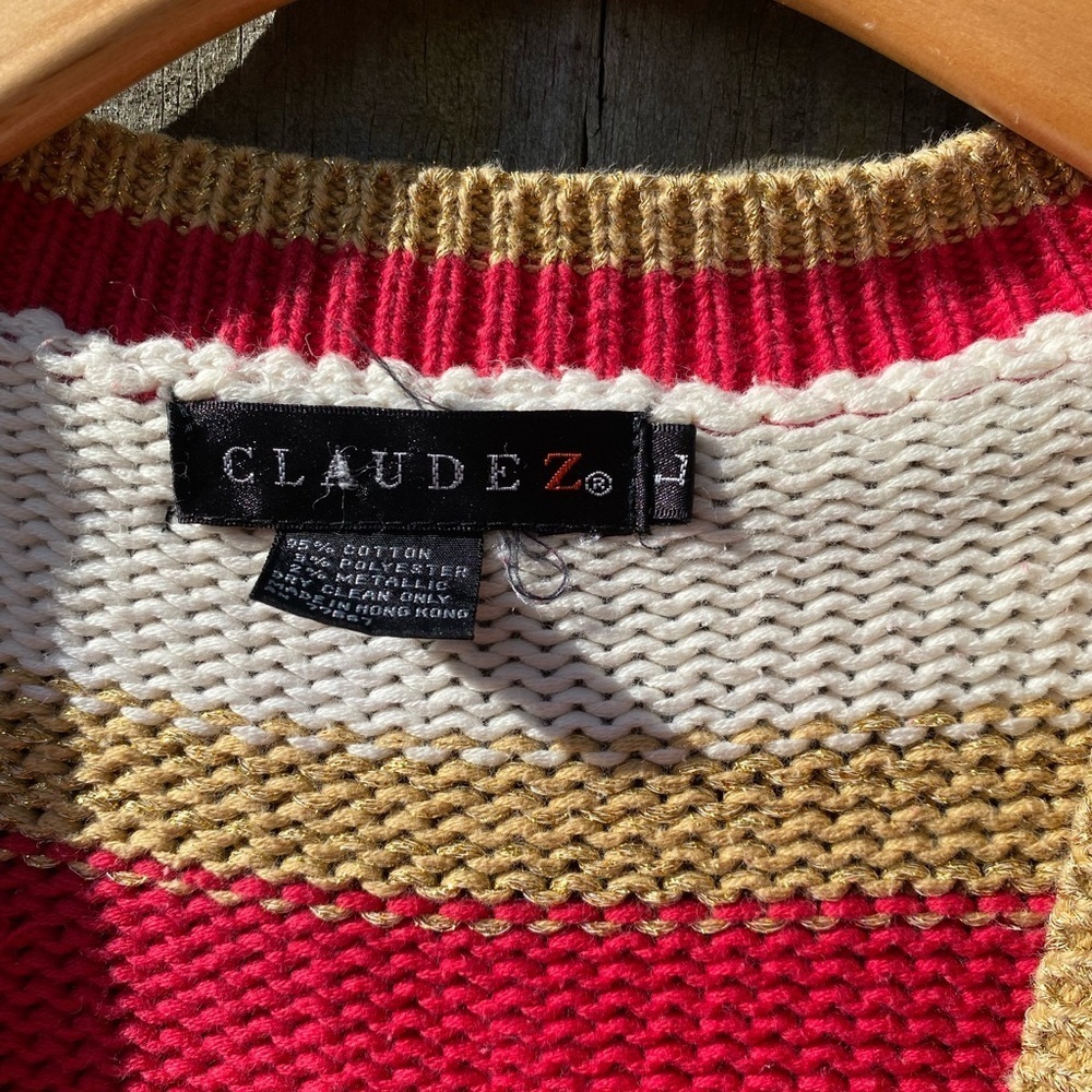 ClaudeZ Vintage Red White Gold Oversized Boyfriend Cardigan⚓️🛥⛵️ - Picture 4 of 5